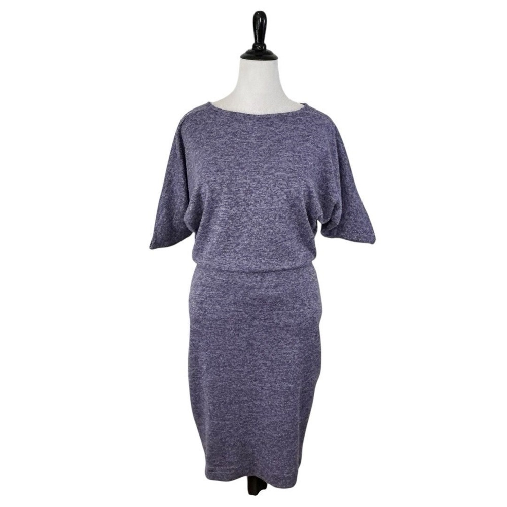 ROSERRY Purple Batwing Pencil DRESS 8 10 Sustainable Blouson Retro Artsy Knit